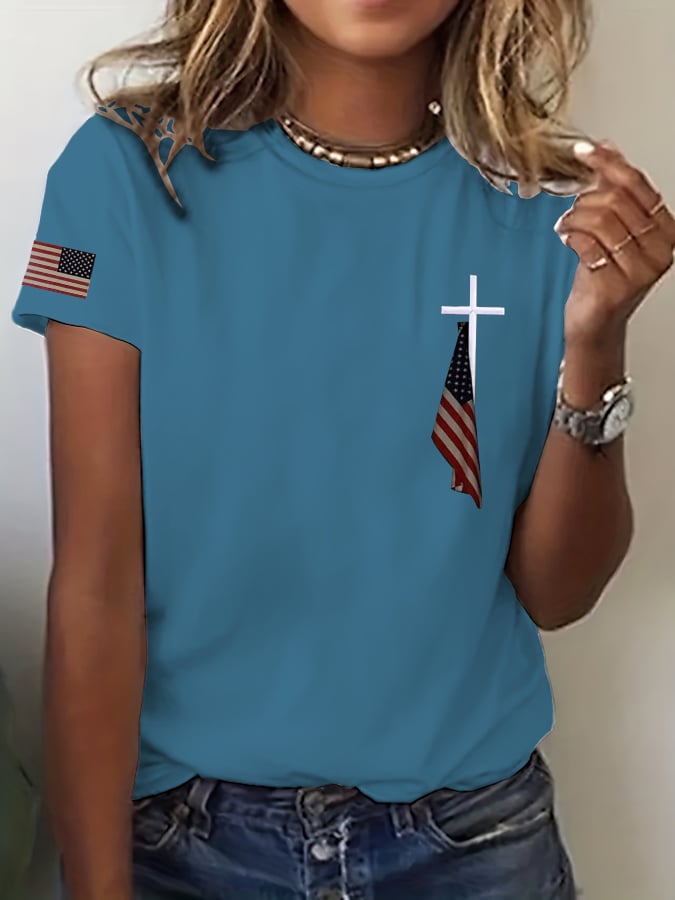 Women's Flag Cross Print T-Shirt