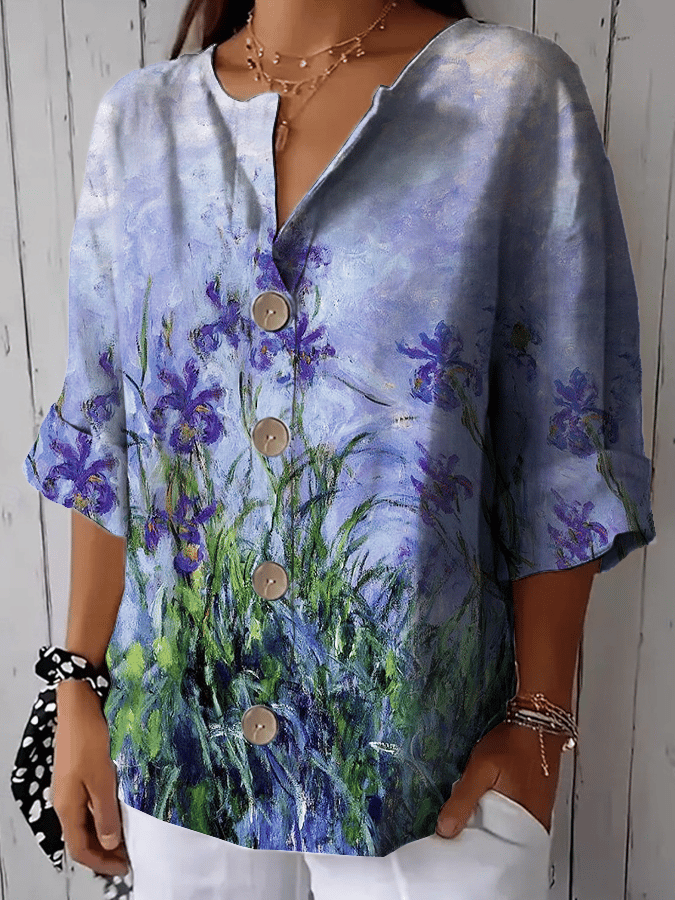 Women's Retro Floral Art Printed Shirt