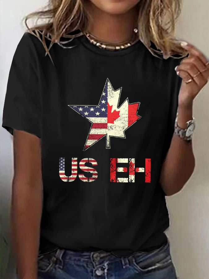 Women's Casual Canada Day Graphic Crew Neck Short Sleeve T-Shirt