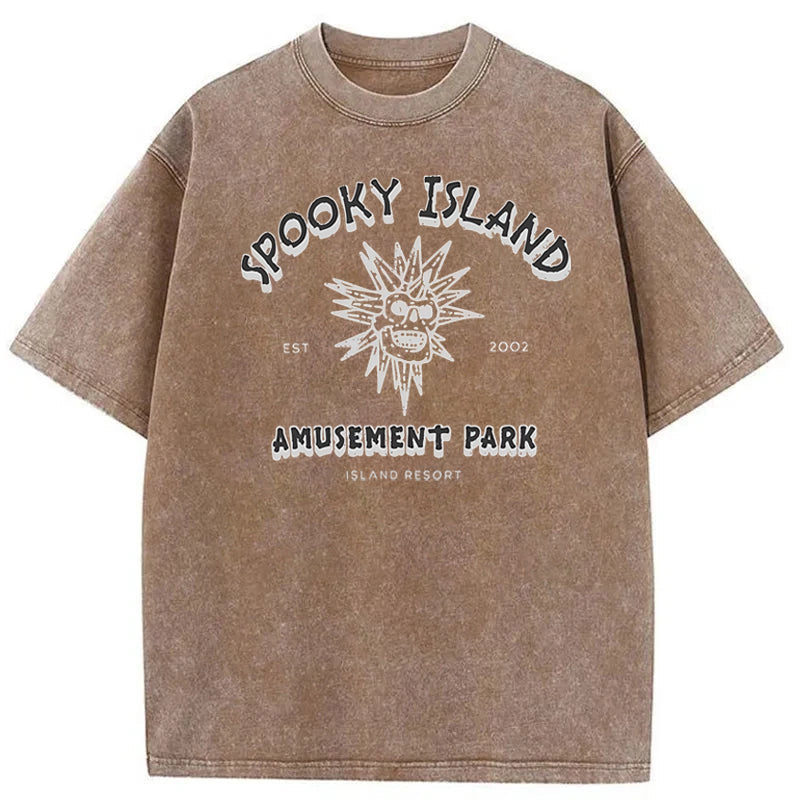 Spooky Island Halloween Washed Cotton T-Shirt