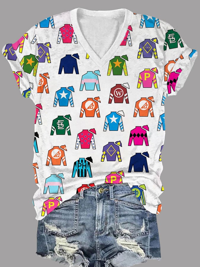 Women's Derby Day Clothing Print V-Neck T-Shirt