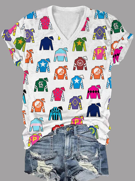 Women's Derby Day Clothing Print V-Neck T-Shirt