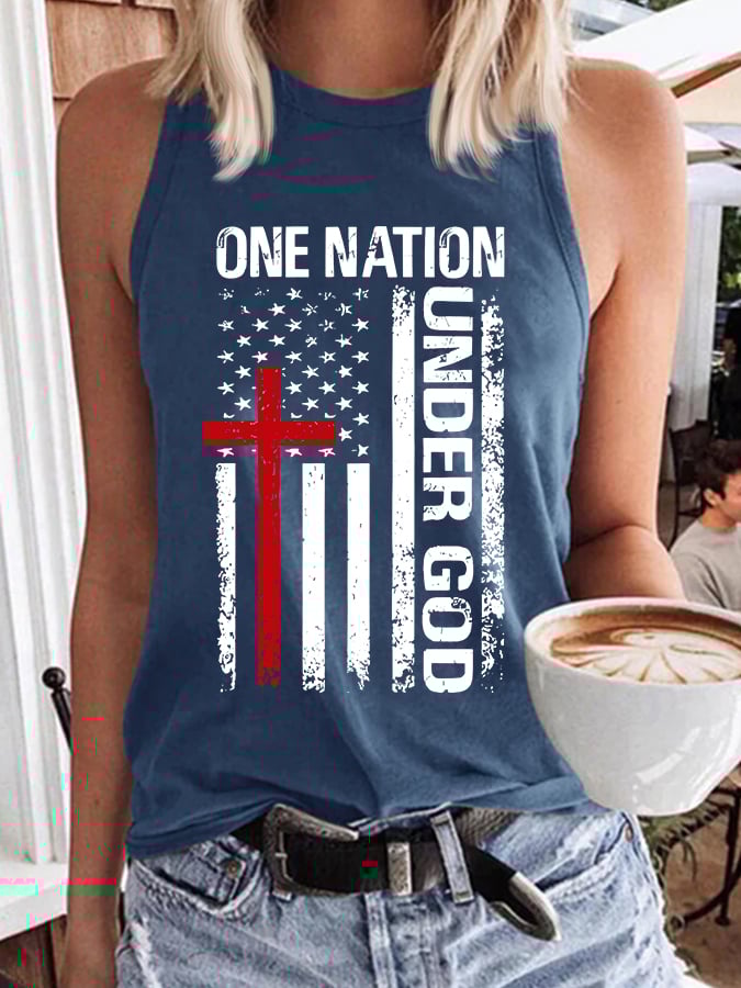 Women'S Casual One Nation Under God Faith Graphic Print Tank Top