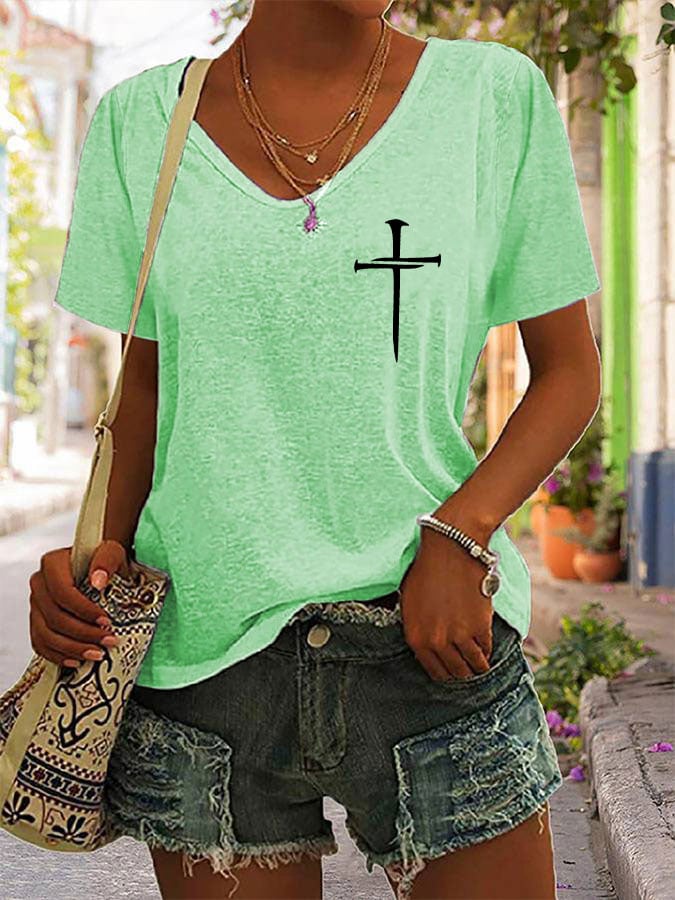 Womens Jesus has my back V-neck T-shirt