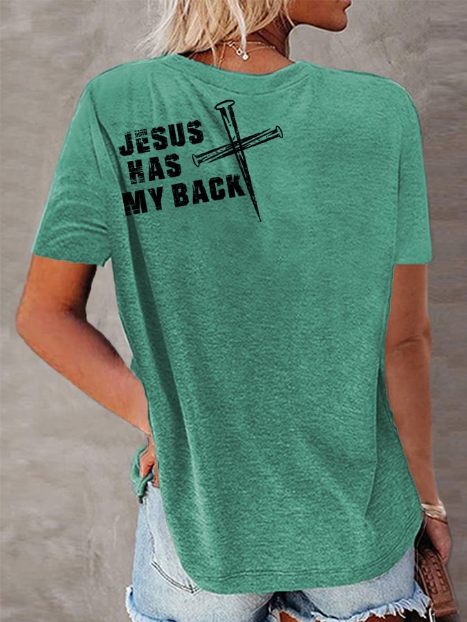 Women's Jesus Has My Back Christian Cross Faith Tee