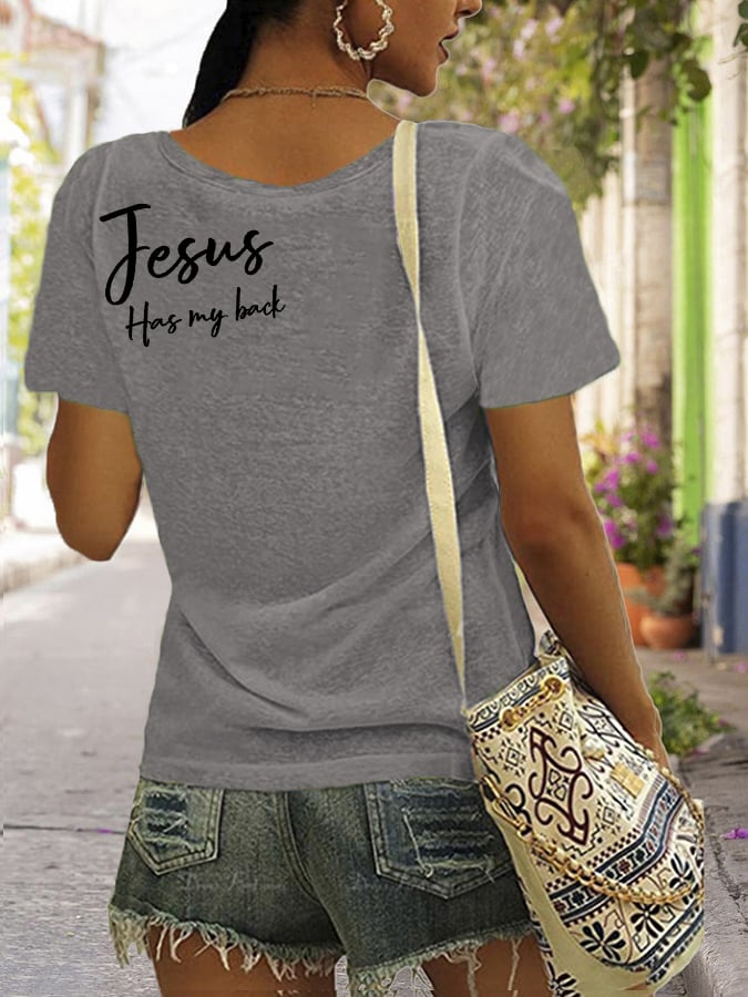 Women's jesus has my back reversible print t-shirt
