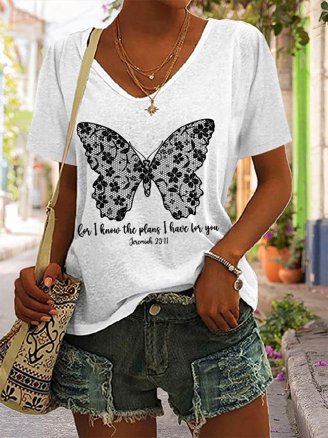 Women'S Casual I Know I Am For You Jeremiah 29:11 Cute Butterfly Christian Graphic Print Short Sleeve T-Shirt