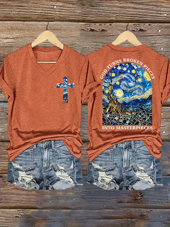 God Turns Broken Pieces Into Masterpieces Print T-shirt