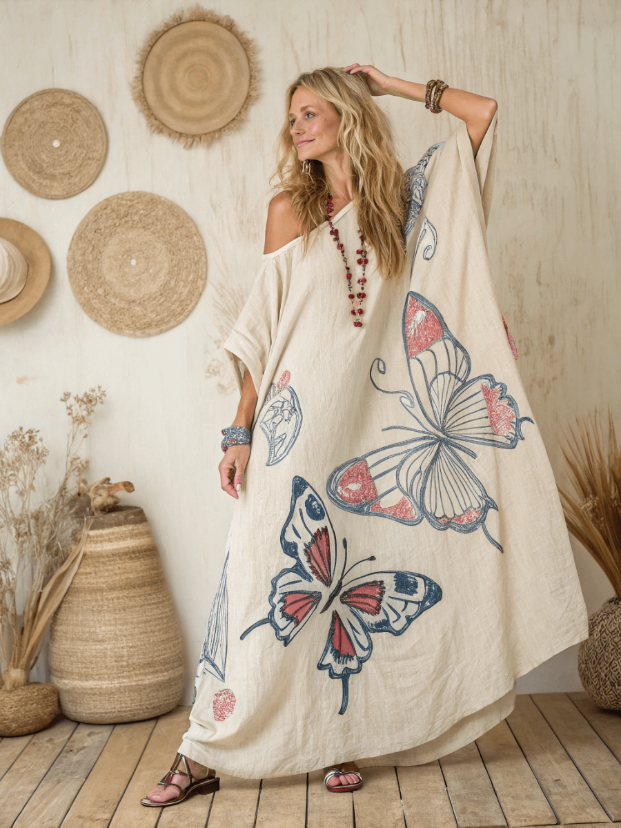 Women's cotton and linen one shoulder long skirt