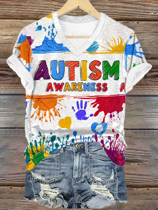 Women's Autism Awareness Printed Short-Sleeved T-Shirt