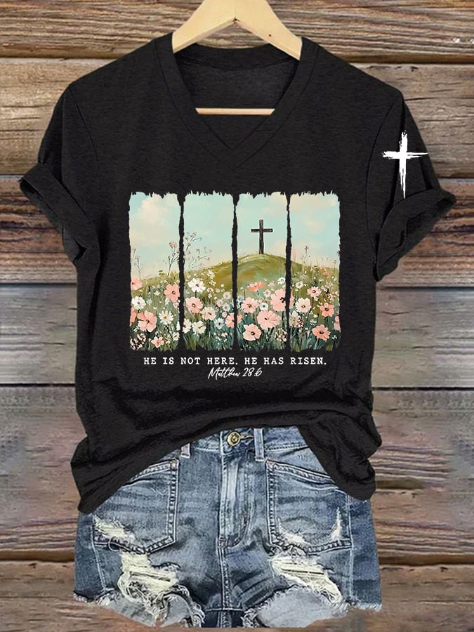 Women's faith printed V-neck T-shirt