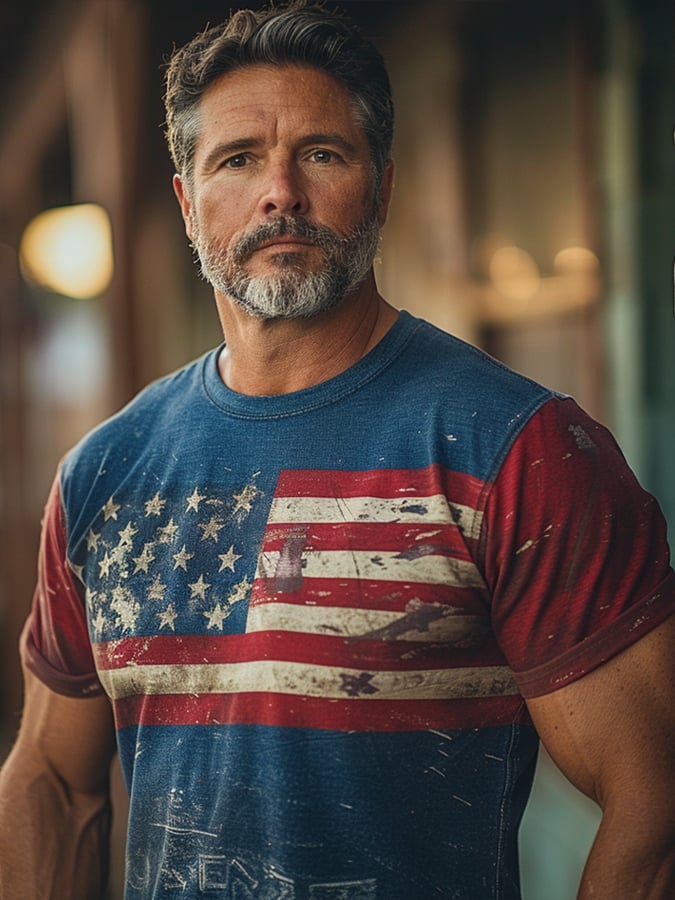 Men's Vintage American Flag Declaration of Independence Print T-Shirt