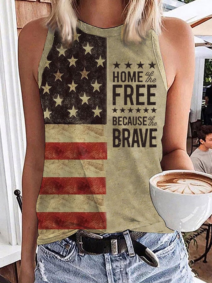 🔥Last Day 49% Off🔥Women's Home Of The Free Because Of The Brave Print Sleeveless T-Shirt