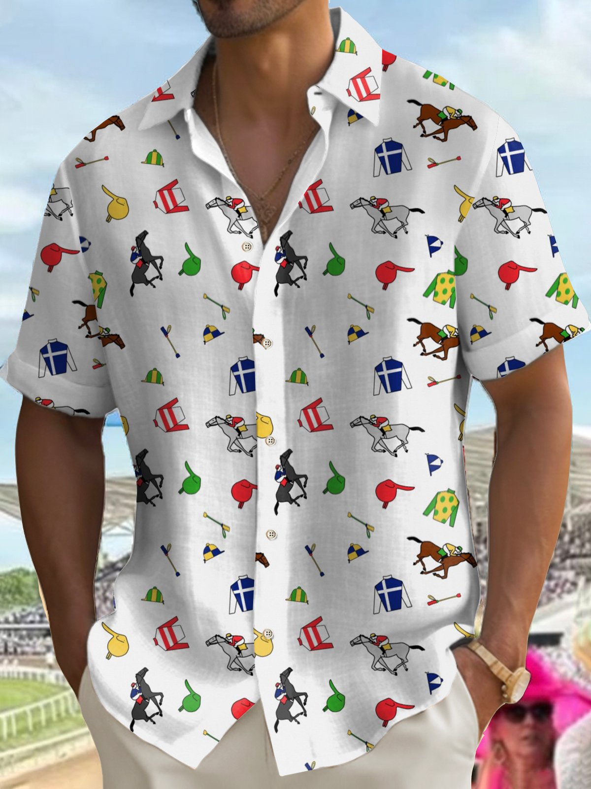 Men'S Retro Kentucky Derby Printed Shirt
