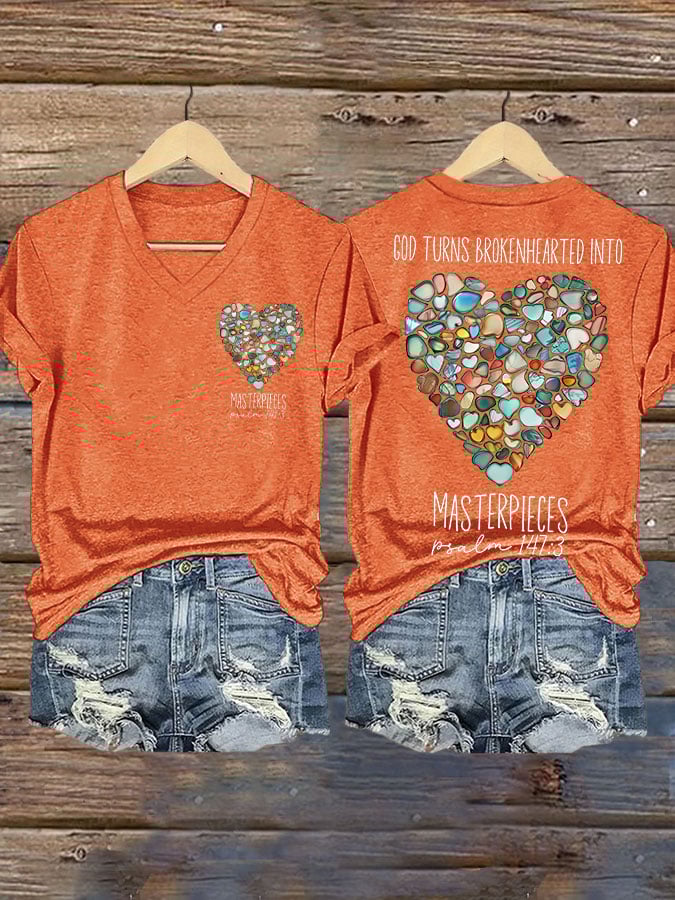 God Turns Brokenhearted into Masterpieces Psalm 147:3 Print T-shirt