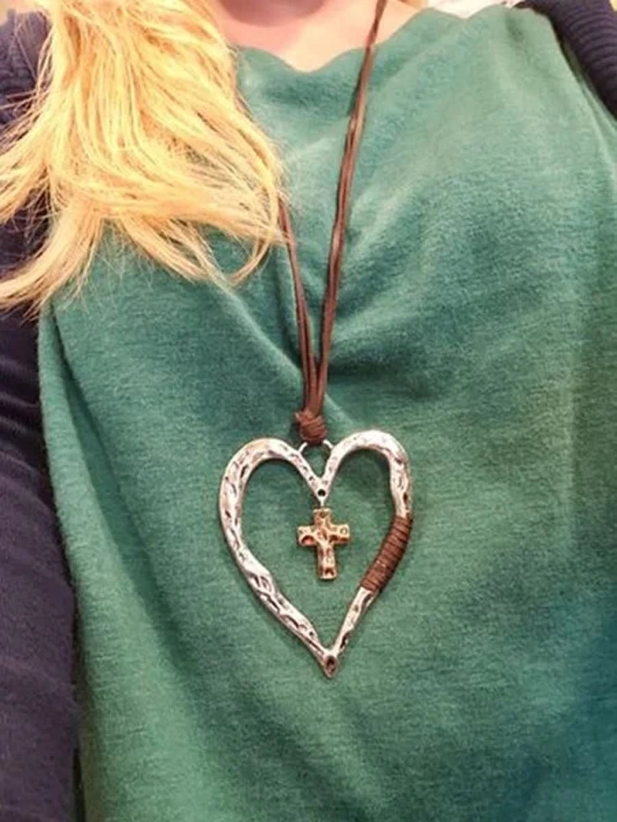 Vintage Cross Heart Pendant Necklace