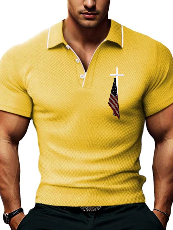 Men's Cross Flag Waffle Polo Shirt