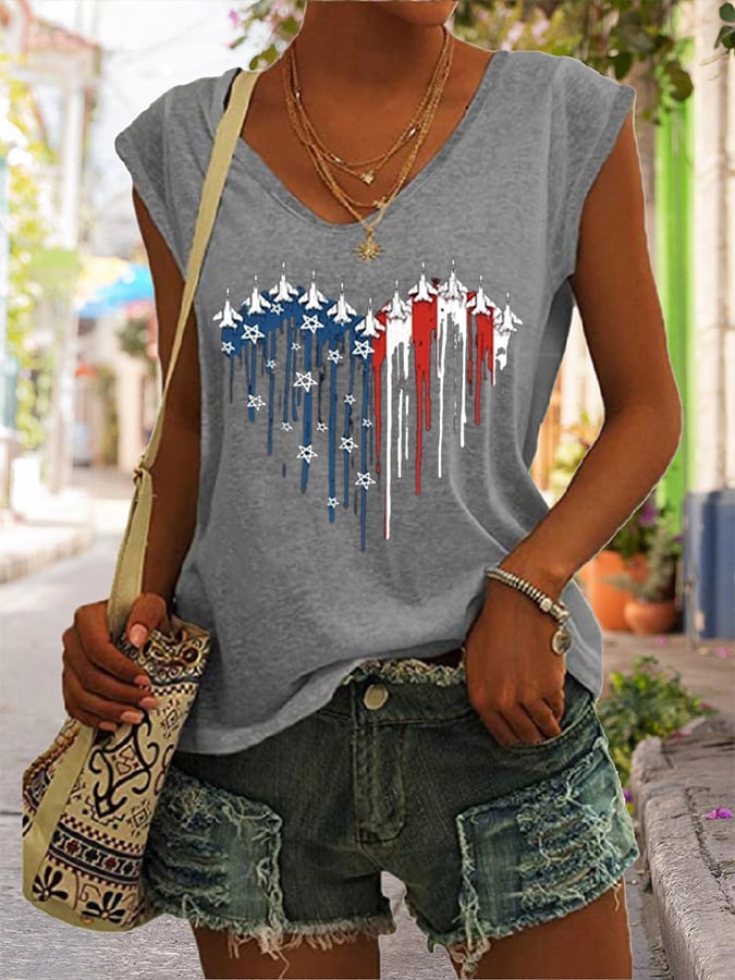 Women's Flag Independence Day Printed Sleeveless Casual Tank Top
