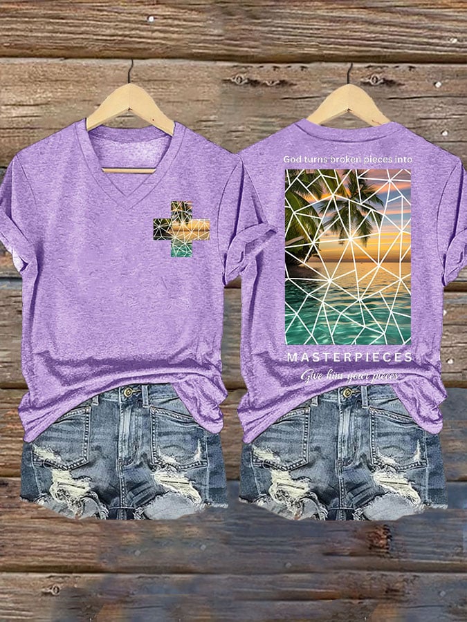 God Turns Broken Pieces into Masterpieces Give Him Your Pieces Print T-shirt