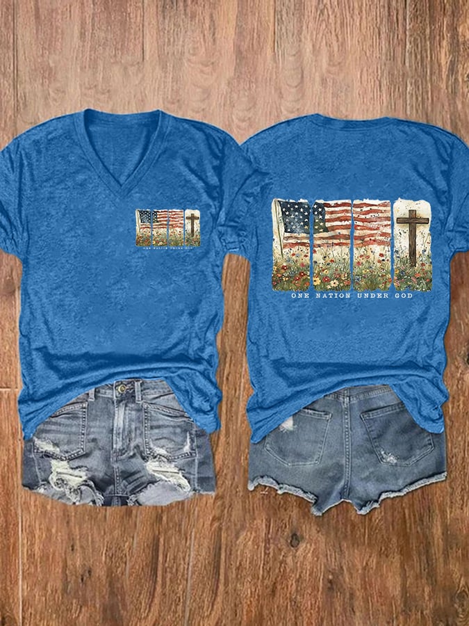 Women'S Casual One Nation Under God Faith Graphic Print Short Sleeve T-Shirt