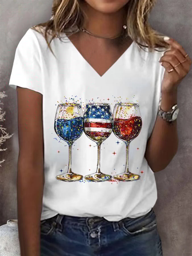 🔥Last Day 49% Off🔥Women's Red Wine & Blue Print T-shirt