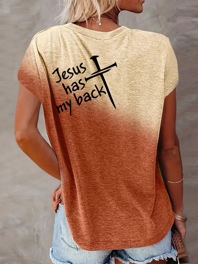 Women's Jesus Has My Back Print Casual T-Shirt