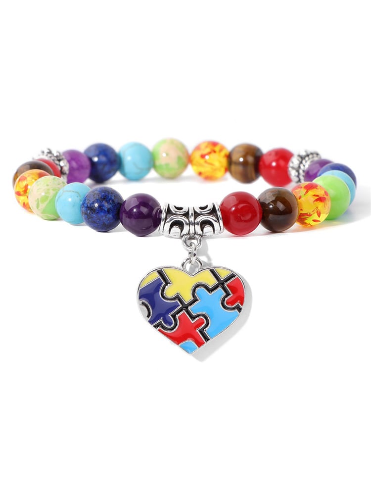 Autism Awareness Geometric Puzzle Colorful Stone Bead Bracelet