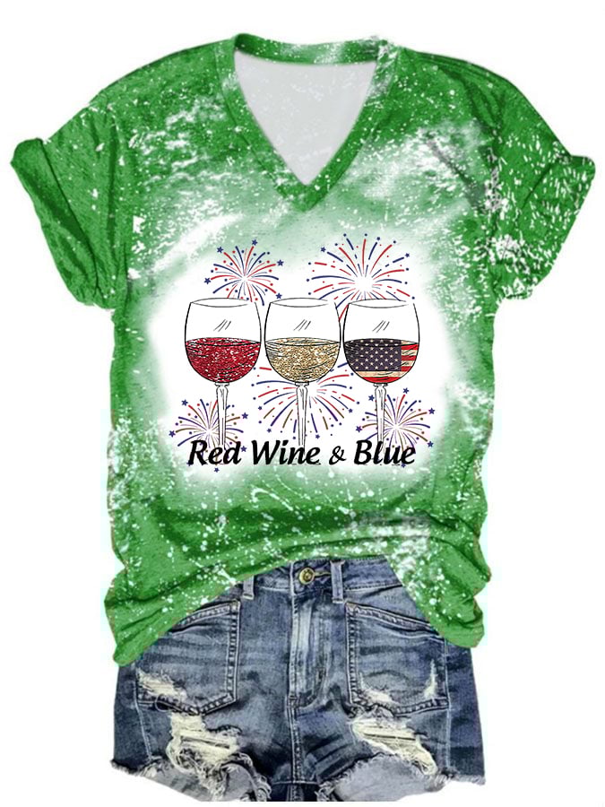 Women's Red Wine and Blue Print T-Shirt