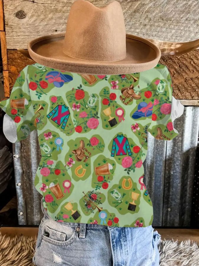 Women's Horse Racing Print Casual T-Shirt