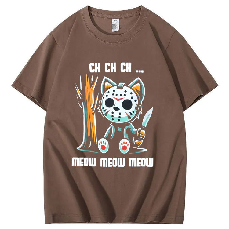 Halloween Funny Cat Lovers Ch Ch Ch Pattern 100% Cotton T-Shirt