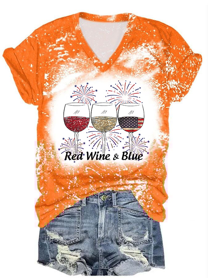 Women's Red Wine and Blue Print T-Shirt