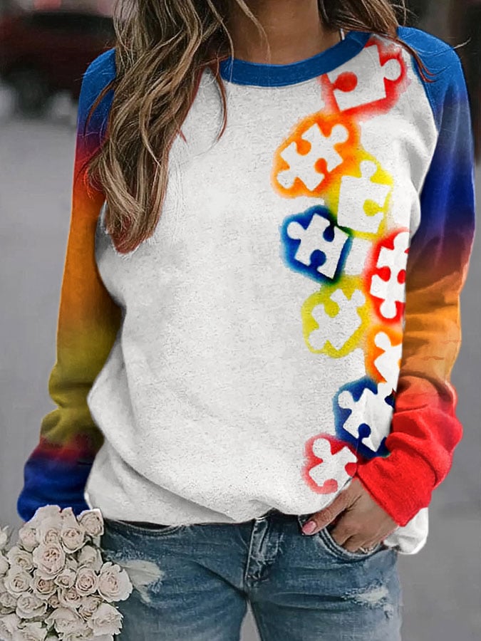 Women's Autism Awareness Printed Sweatshirt