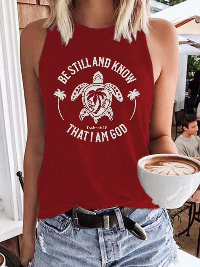 Women's Be Still And Know That I am God Print Crew Neck Tank Top
