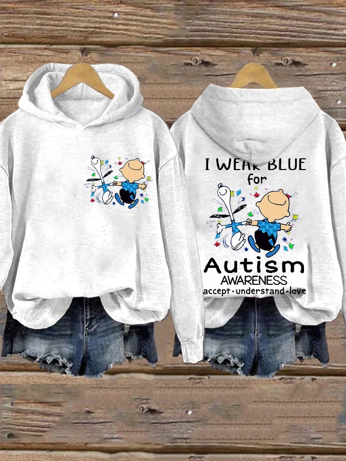 Retro Autism Awareness I Wear Blue For Autism Print Hoodie