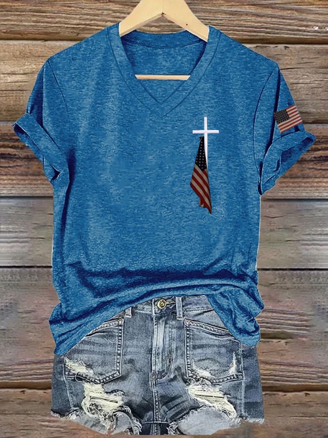 Women's Flag Cross Print T-Shirt