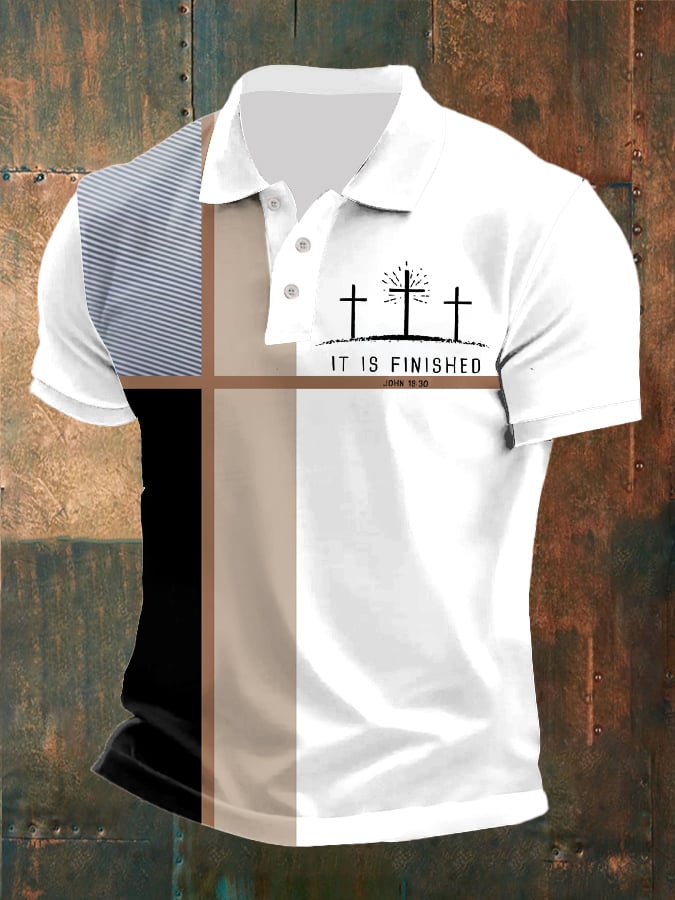 Men's Faith Printed Button Design Polo Shirt