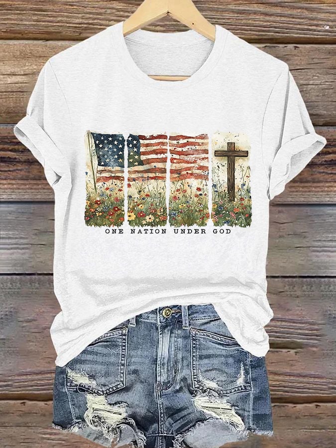 Women'S Casual One Nation Under God Faith Graphic Print Short Sleeve T-Shirt