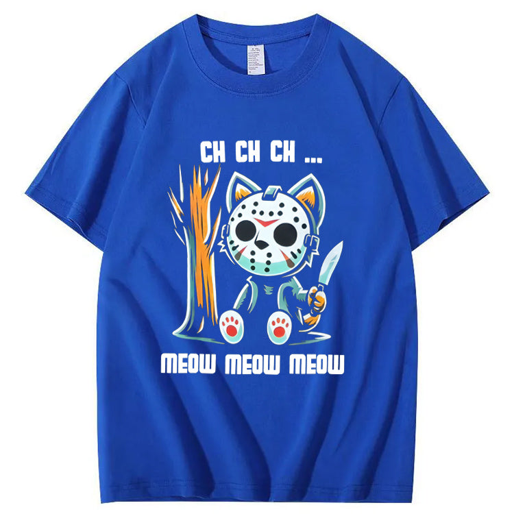 Halloween Funny Cat Lovers Ch Ch Ch Pattern 100% Cotton T-Shirt