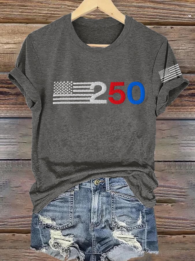 Women's Retro 205 American Flag Print T-Shirt