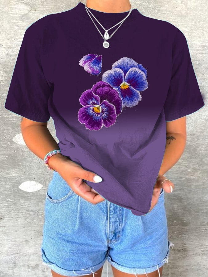 Women's Alzheimer's Awareness Floral Print T-Shirt