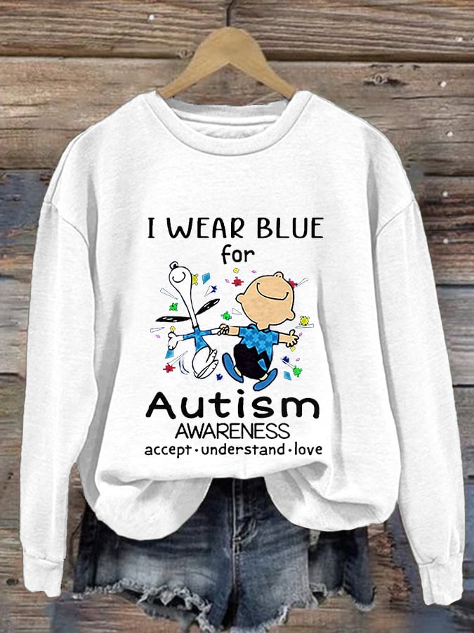 Retro Autism Awareness I Wear Blue For Autism Print Sweatshirt