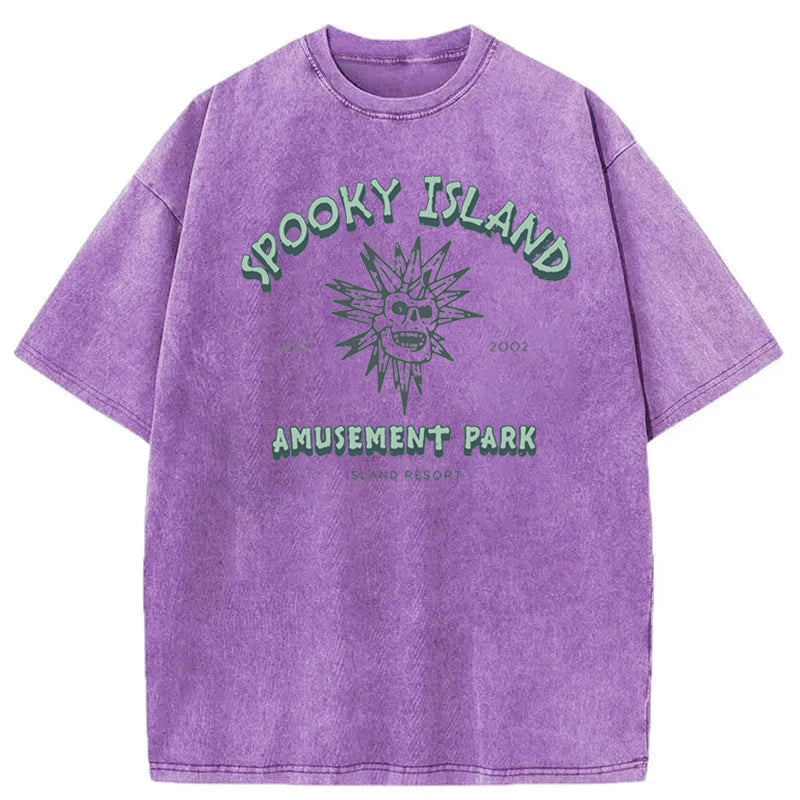 Spooky Island Halloween Washed Cotton T-Shirt