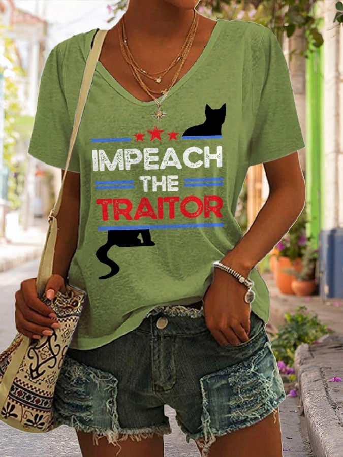 Women's Retro Impeach The Traitor Print T-Shirt