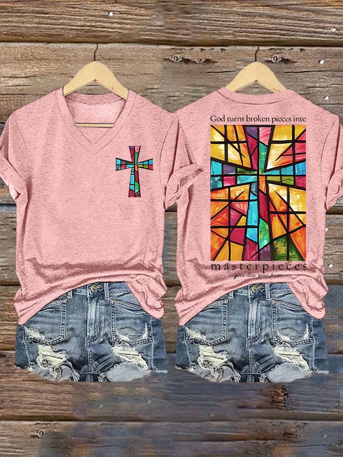 God Turns Broken Pieces Into Masterpieces Print T-shirt