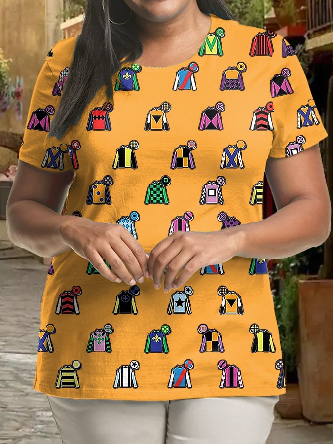 Women's Plus Size Derby Day Print Crew Neck T-Shirt