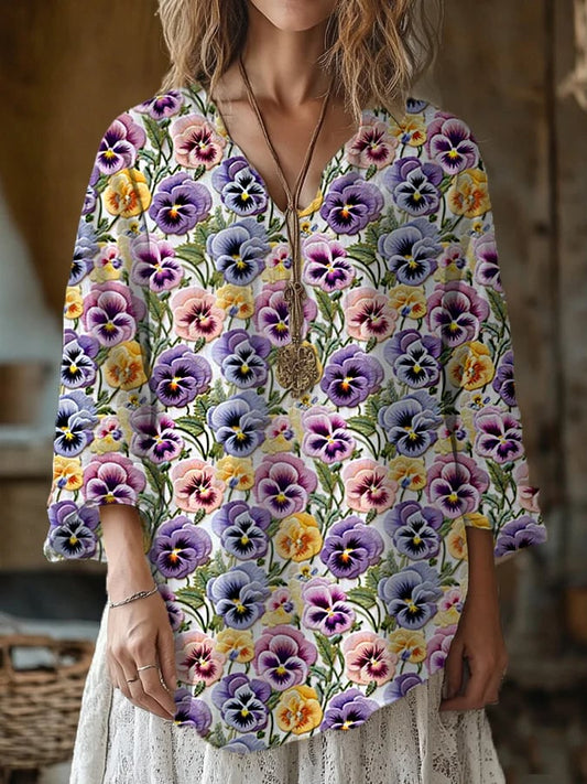 Women's Alzheimer's Print V-Neck Top