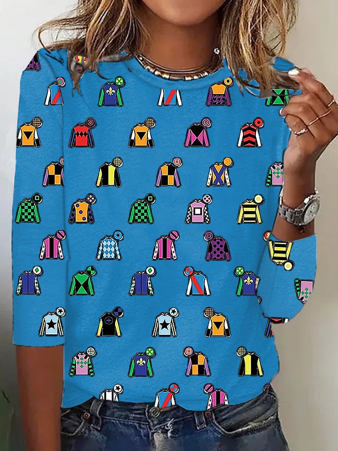 Women's Retro Derby Day Print Crew Neck T-Shirt