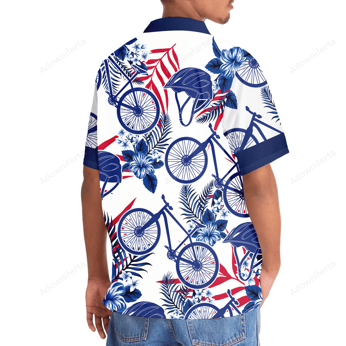 Mountain Bike Blue Hibiscus Hawaiian Shirt