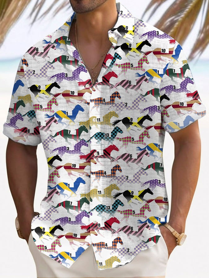 Men'S Retro Kentucky Derby Printed Shirt