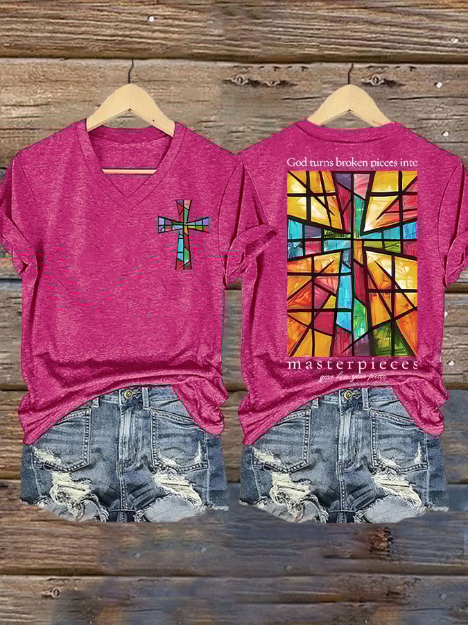God Turns Broken Pieces Into Masterpieces Print T-shirt
